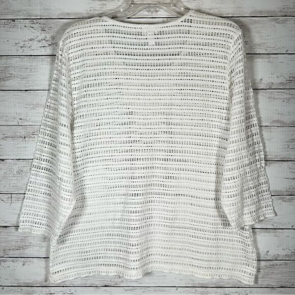 Chico’s Open Knit Cotton Nylon Beaded White Popover Sweater Top 3/ XL - Picture 2 of 5